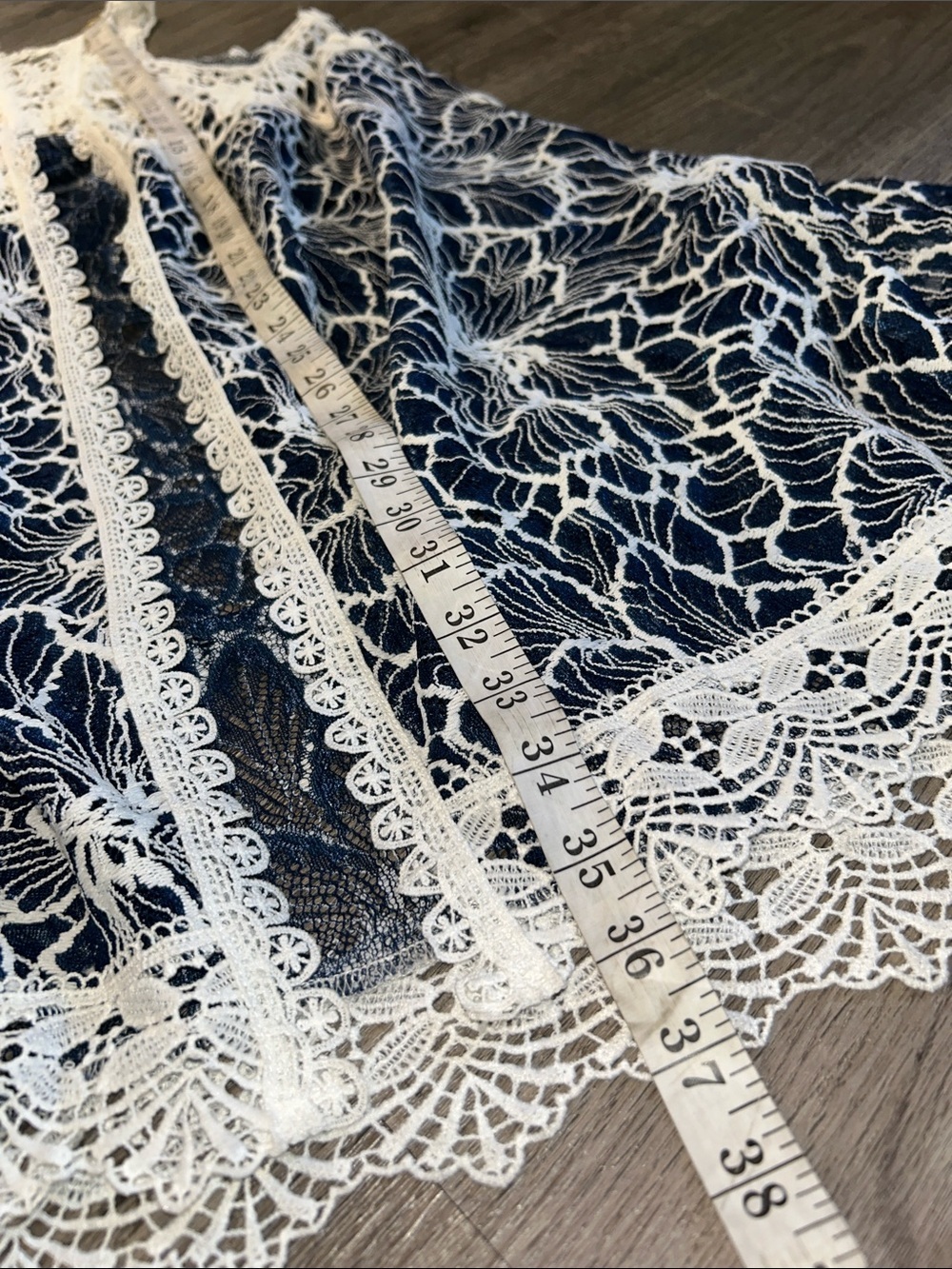 Lace Crochet Overlay Tank Dress Navy Cream Boho Festival Mini Medium - Picture 10 of 10